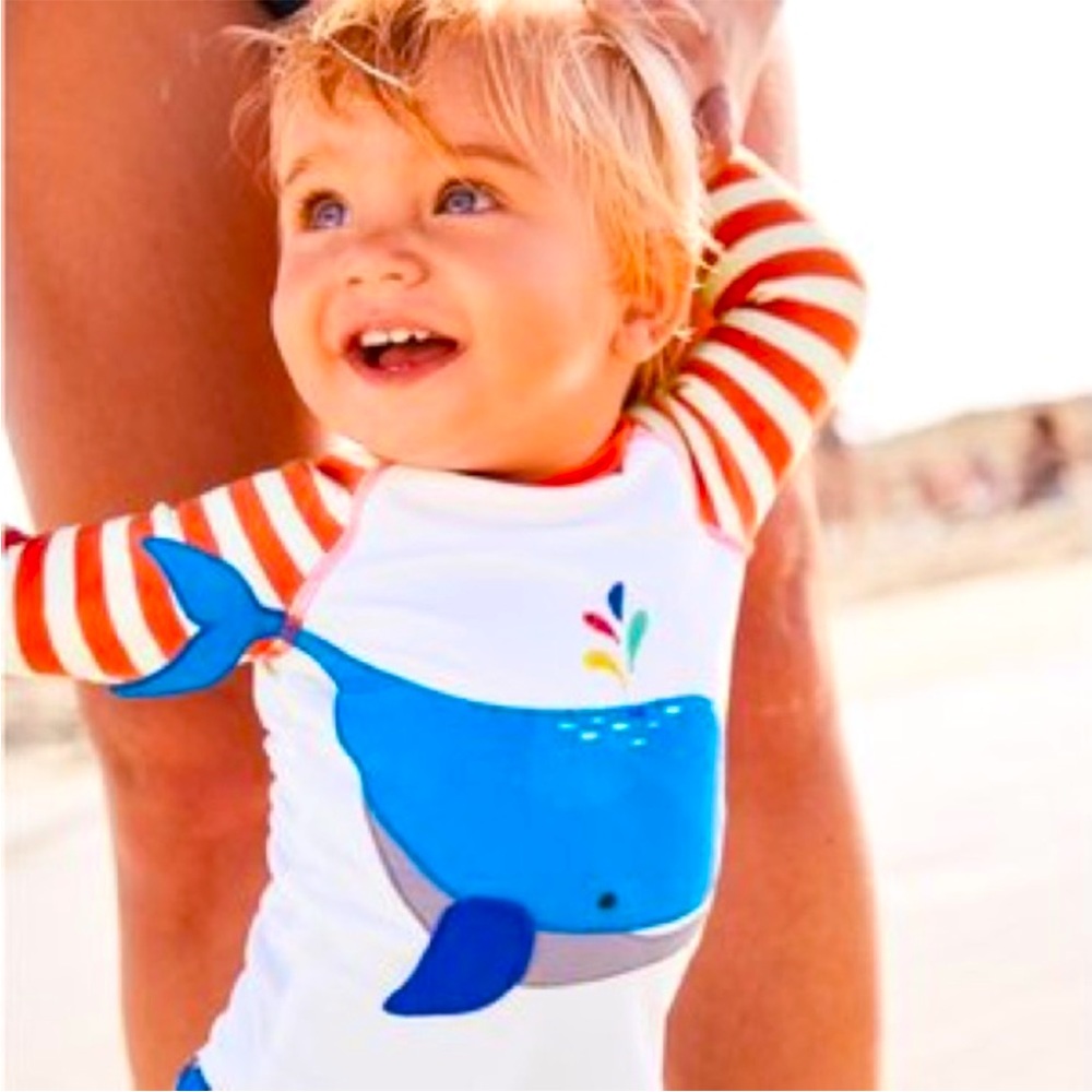 Baby Boden Orange Striped Whale Rash Guard Size 3-6 Months